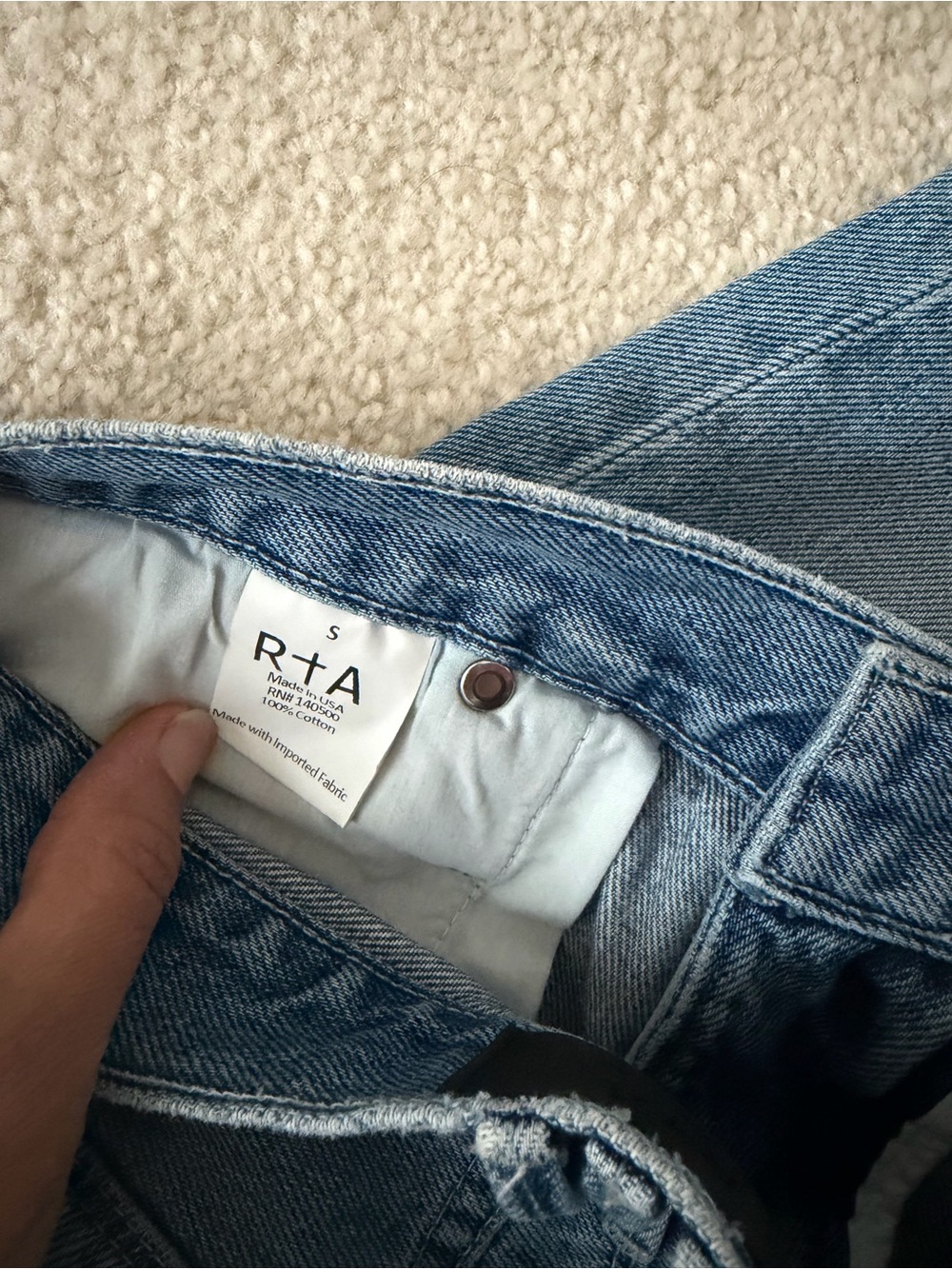 RtA Dexter Half Belt Jeans Straight Leg Factory Distressed Blue Wash Denim Small - Picture 8 of 13